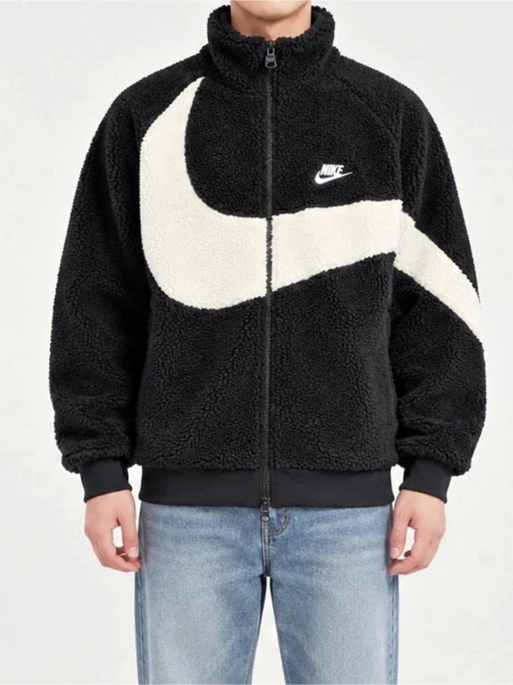 Nike Reversible Sherpa Fleece Jacket Black White Swoosh